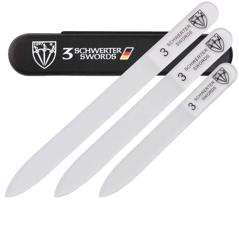 3 Swords Germany - Brand Quality Glass Nail File Set, 3 Pieces, Perfect for Natural Fake Gel Artificial Acrylic fingernail, incl. Black Plastic case - Image 1